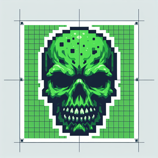 stylized green zombie head.
Single Game Texture. In-Game asset. 2d. Blank background. High contrast. No shadows.