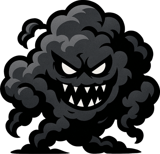 evil black gray cloud monster.
In-Game asset.  2d.  High contrast.  No shadows