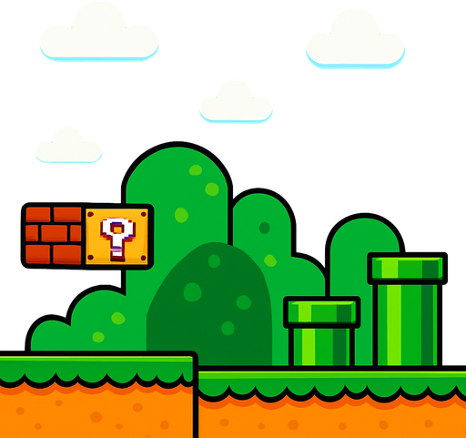 Mario background.
In-Game asset.  2d.  High contrast.  No shadows