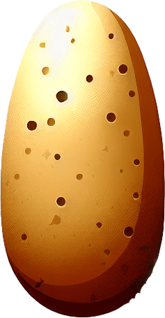 A bullet shaped potato.
Single Game Texture. In-Game asset. 2d. Blank background. High contrast. No shadows.