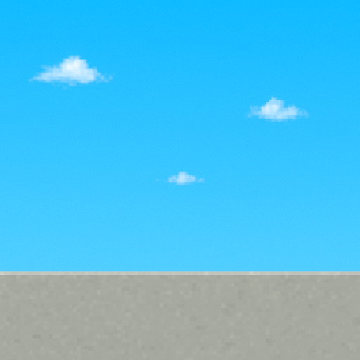 make the gray concrete shorter. make the clouds smaller, more realistic and less frequent.