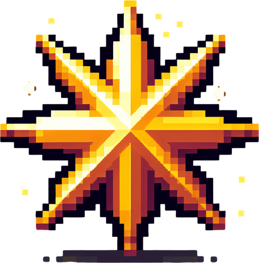 A golden glowing star, pixel art
Single Game Texture. In-Game asset. 2d. Blank background. High contrast. No shadows.