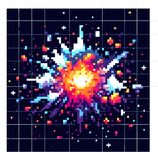Spacial Explosion.
Single Game Texture. In-Game asset. 2d. Blank background. High contrast. No shadows. Low resolución size 64px