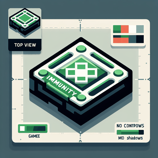 Single Game Texture. In-Game asset. 2d. flat minimalistic graphic. flat rectengular graphic that says "Immunity". Top view. Blank background. low contrast. No shadows. green color.
Single Game Texture. In-Game asset. 2d. Blank background. High contrast. No shadows.