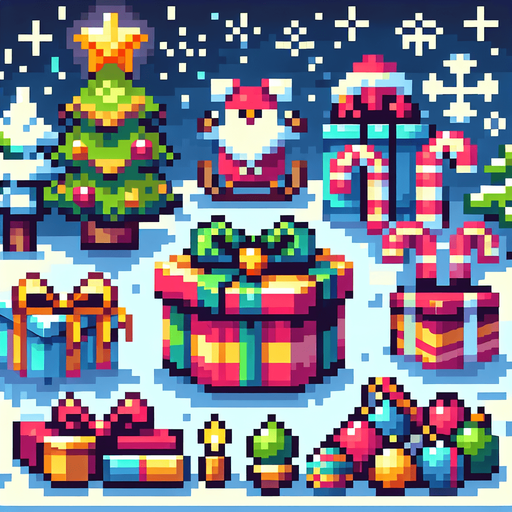 Christmas gift. Single Game Texture. In-Game asset. 2d. Blank background. High contrast. No shadows. pixelated. 8 bit