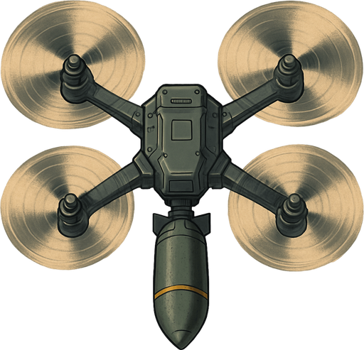 Bomber Drone with spinning rotors, from top view.