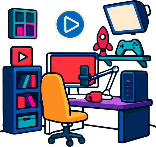 youtuber room background.
In-Game asset.  2d.  High contrast.  No shadows