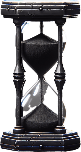 Песочные часы, черный.
Single Game Texture. In-Game asset. 2d. Blank background. High contrast. No shadows.