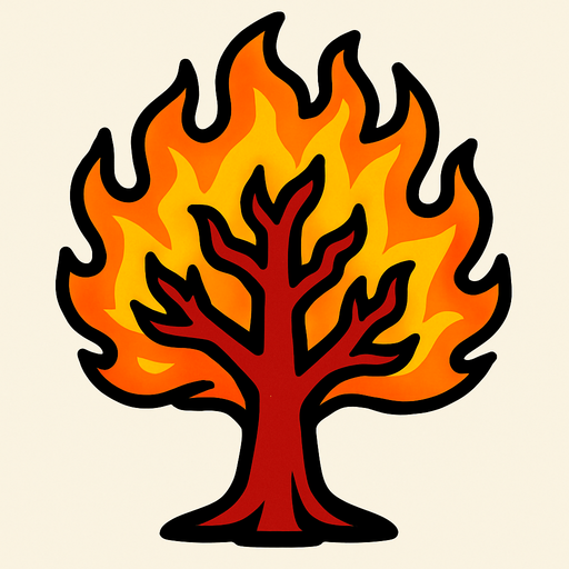 Arbre rouge en feu.
In-Game asset.  2d.  High contrast.  No shadows