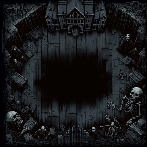 Arrière plan sombre d'horreur avec un angle vu depuis le haut.
2d. Blank background. High contrast. No shadows.