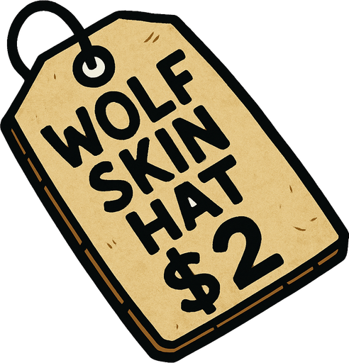 price tag that says wolf skin hat $2.
In-Game asset.  2d.  High contrast.  No shadows