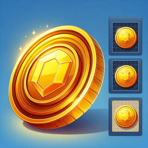 Монетка золотая мультяшная.
Single Game Texture.  In-Game asset.  2d.  Blank background.  High contrast.  No shadows