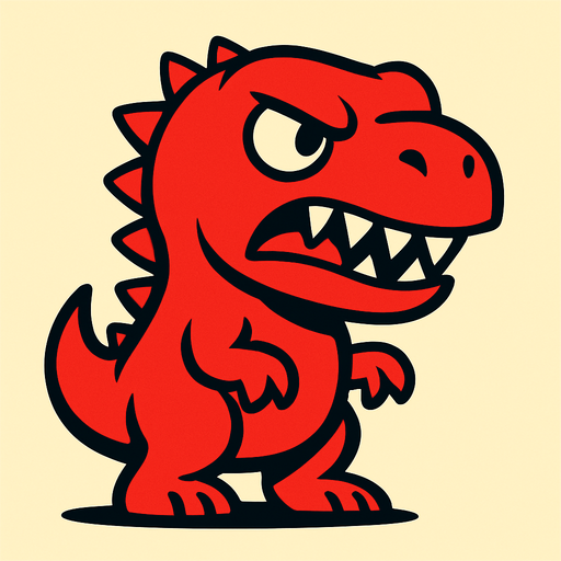 sevimli bir dinazor olsun ancak açık kırmızı ve dişleri olan azcık da kızgın olsun.
High contrast.  No shadows