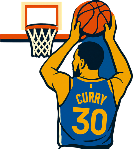 Third person view basketball player Steph curry shooting 
In-Game asset.  2d.  High contrast.  No shadows