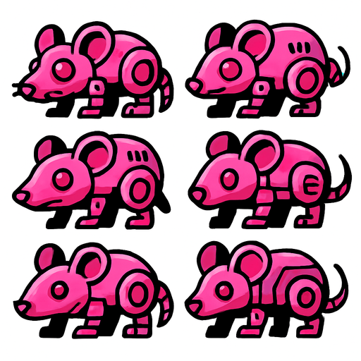 Varios Ratones robot rosa.
In-Game asset.  2d.  High contrast.  No shadows