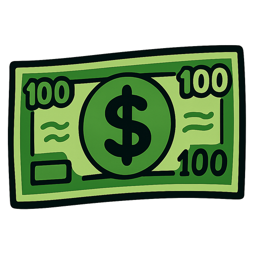 cartoonish dollar bill.
In-Game asset.  2d.  High contrast.  No shadows