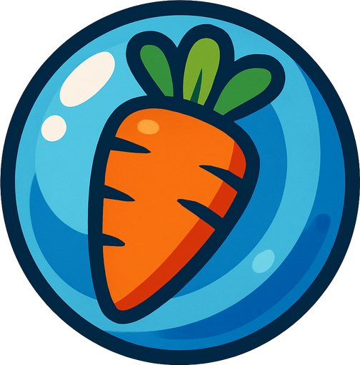 a Carrot in a bubble.
In-Game asset.  2d.  High contrast.  No shadows