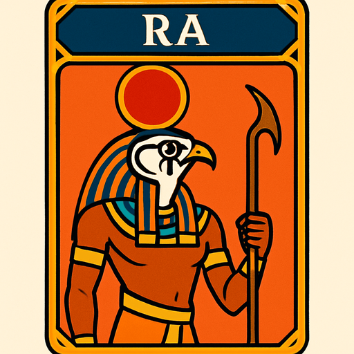 egypt god ra card.
In-Game asset.  2d.  High contrast.  No shadows