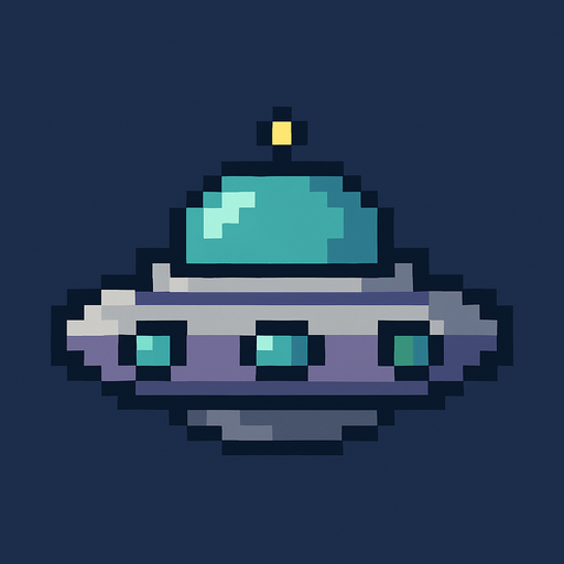 UFO 2d pixel art.
In-Game asset.  2d.  High contrast.  No shadows
