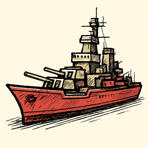 sketch tarzında cruıser savas gemısı.
In-Game asset.  2d.  High contrast.  No shadows
