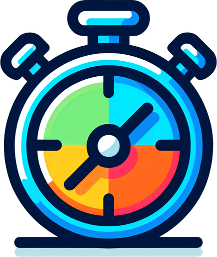 A colorfull simple stop Watch icon without shadows.
Single Game Texture. In-Game asset. 2d. Blank background. High contrast. No shadows.