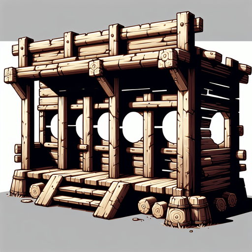 front facing western shooting gallery wooden frame.
Single Game Texture. In-Game asset. 2d. Blank background. High contrast. No shadows.