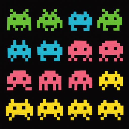 extraterrestres de space in vader de pixeles.
In-Game asset.  2d.  High contrast.  No shadows