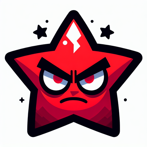 an angry red star.
Single Game Texture. In-Game asset. 2d. Blank background. High contrast. No shadows.