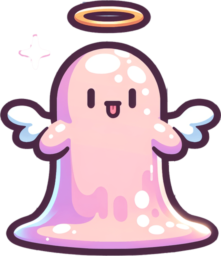 Un slime angelical RPG con estilo suave y simple.
Single Game Texture.  In-Game asset.  2d.  Blank background.  High contrast.  No shadows
