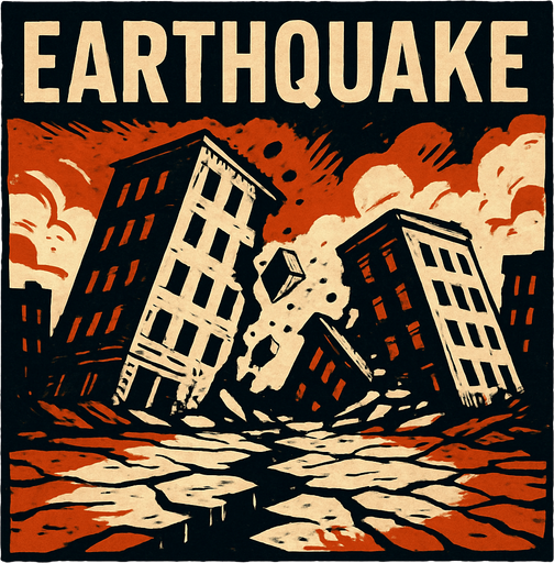 Terremoto, algo realista.
In-Game asset.  2d.  High contrast.  No shadows