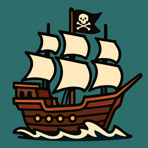 pirate ship.
In-Game asset.  2d.  High contrast.  No shadows