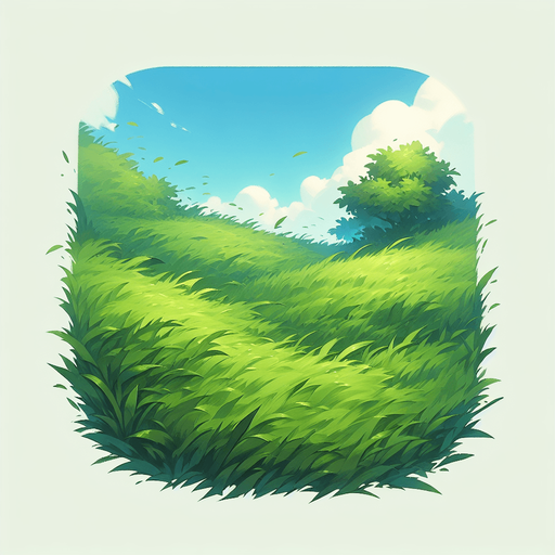 beautiful green field with a lot of grass and a bit of sky on top.
Single Game Texture. In-Game asset. 2d. Blank background. High contrast. No shadows.