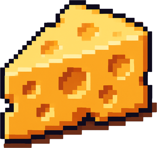 Un queso gruyere en pixel art.
In-Game asset.  2d.  High contrast.  No shadows
