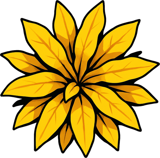 Top view of colorful yellow plant looking upwards.
In-Game asset.  2d.  High contrast.  No shadows
