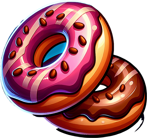 donut cartoon 2d, blank background.
Single Game Texture.  In-Game asset.  2d.  Blank background.  High contrast.  No shadows