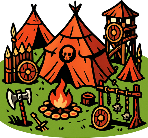 Savaşçı kampı.
In-Game asset.  2d.  High contrast.  No shadows