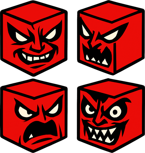 evil cube faces.
In-Game asset.  2d.  High contrast.  No shadows