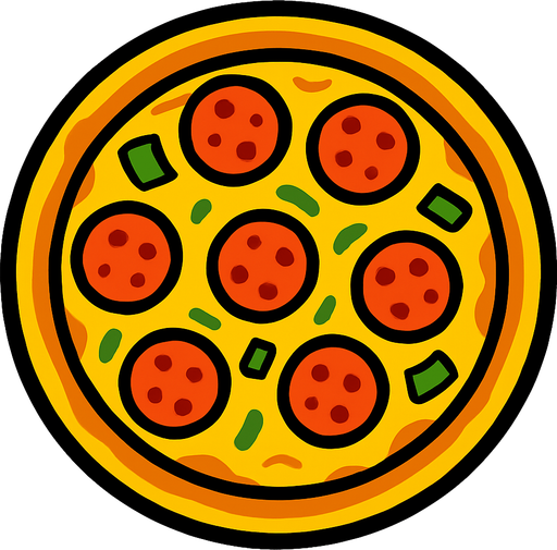 pizza.
In-Game asset.  2d.  High contrast.  No shadows