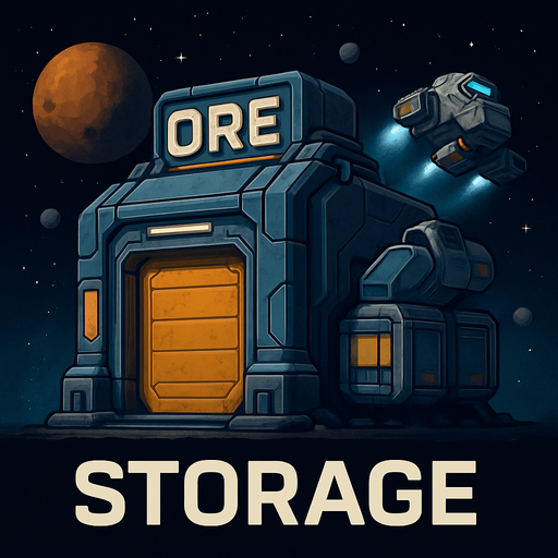 Uzay temalı global Cevher deposu, uzay kargosu, gerçekçi, Altında "Storage" yazsın.
In-Game asset.  High contrast.  No shadows