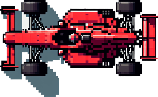 Piksel sanatı formula arabası kırmızı kuş bakışı.
Single Game Texture.  In-Game asset.  2d.  Blank background.  High contrast.  No shadows