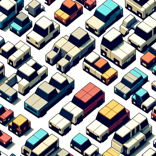 Квадратные модельки машин, мальтяшная, вид сверху.
Single Game Texture. In-Game asset. 2d. Blank background. High contrast. No shadows.