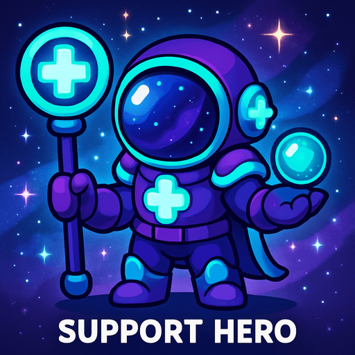 support hero character space galaxy theme tower defense game.
In-Game asset.  2d.  High contrast.  No shadows