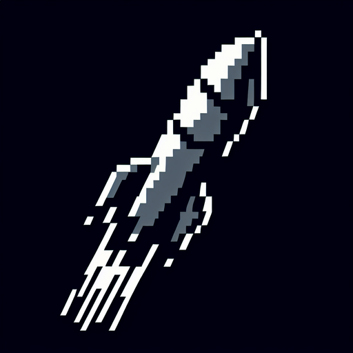 an 8-bit missile pointing upward.
Single Game Texture. In-Game asset. 2d. Blank background. High contrast. No shadows.
