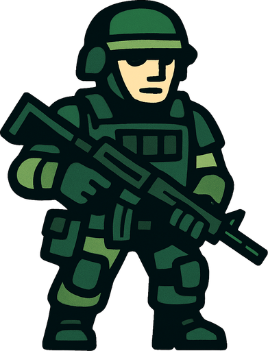 soldier character.
In-Game asset.  2d.  High contrast.  No shadows
