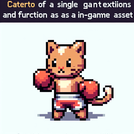 a cute anthropomorphic cat wearing boxing shorts and boxing gloves, pixel art
Single Game Texture. In-Game asset. 2d. Blank background. High contrast. No shadows.
