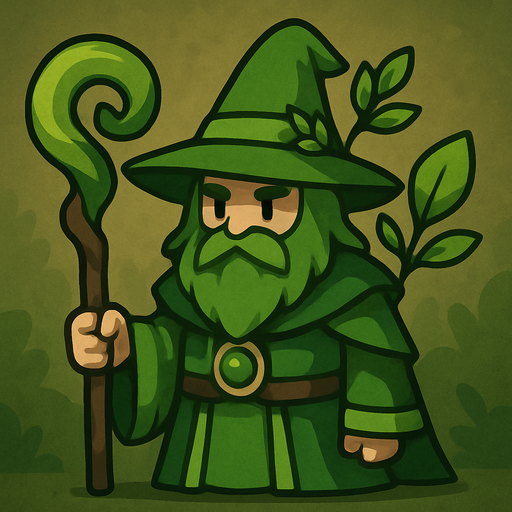 2d in game asset nature (green) wizard.