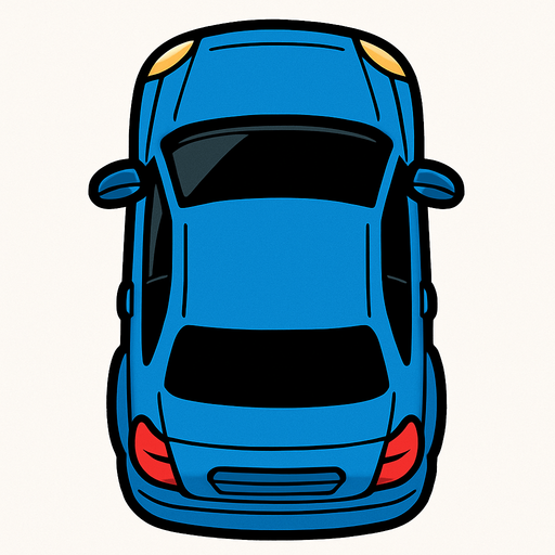 yukarı bakan mavi araba.
In-Game asset.  2d.  High contrast.  No shadows