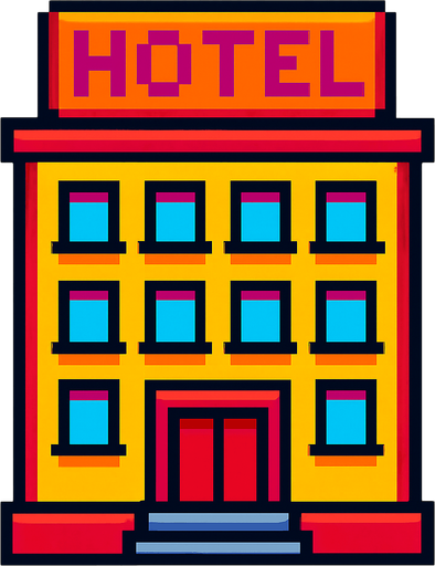 hotel pixel.
In-Game asset.  2d.  High contrast.  No shadows