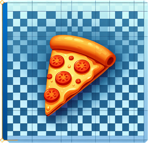 a slice of pizza on a transparent background, predominantly blue. Slice of pizza.
Single Game Texture. In-Game asset. 2d. Blank background. High contrast. No shadows.