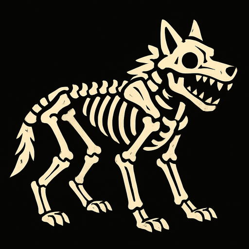 kemik görünümünde bir kurt.
In-Game asset.  2d.  High contrast.  No shadows